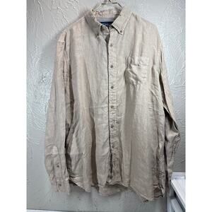 The New Ivy Brand Linen Shirt Mens Beige Button-Up Long Sleeve Flip Cuff Sz XL‎